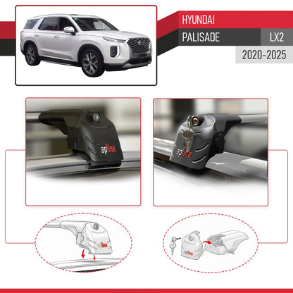 Compatible with Hyundai Palisade (LX2) 2020-2025 ACE-2 Model Car Roof Rack Cross Bar Gray Aluminium 2 Bars