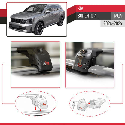 Compatible with Kia Sorento 4 (MQ4) 2021-2026 ACE-2 Model Car Roof Rack Cross Bar Gray Aluminium 2 Bars