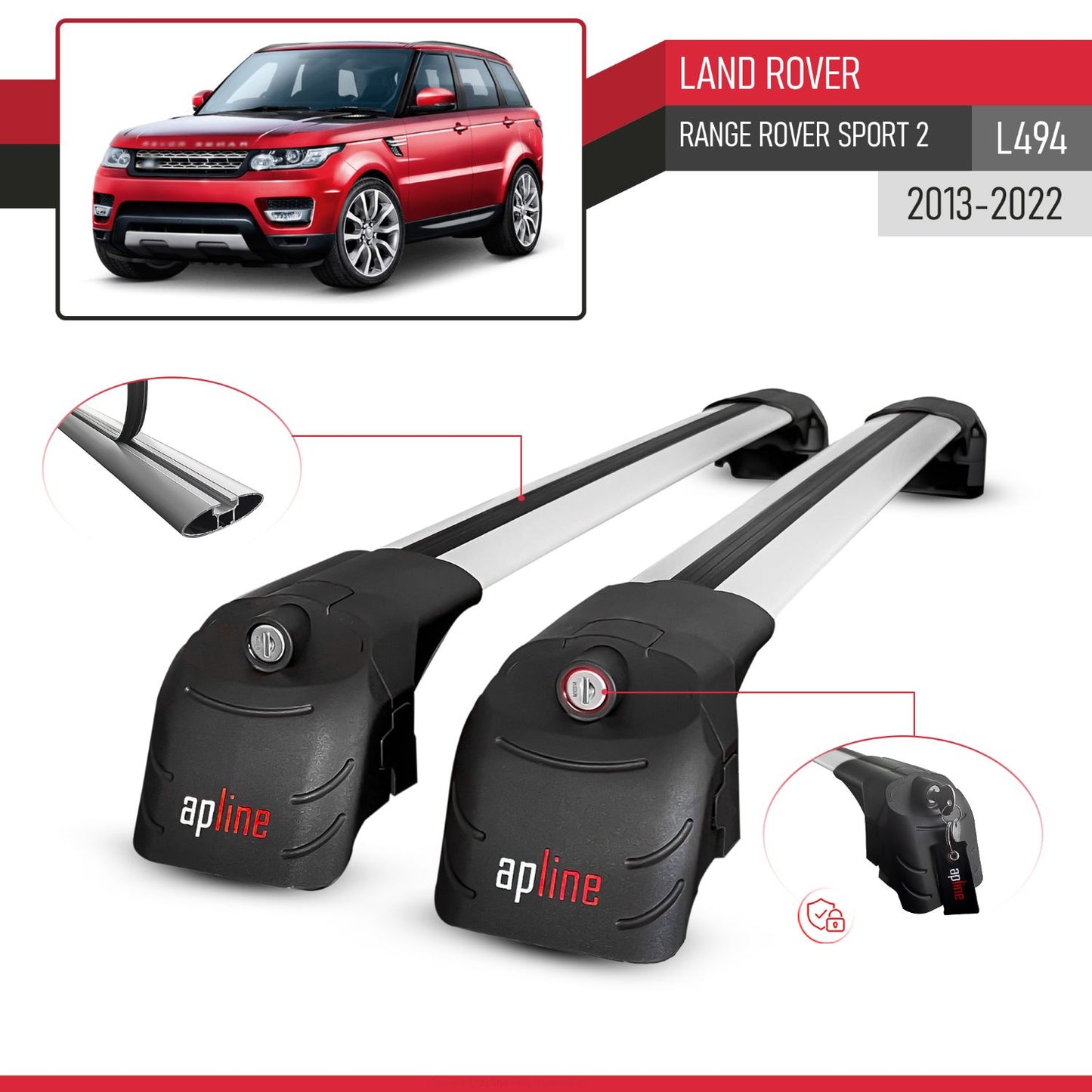 Compatible with Land Rover Range Rover Sport 2 (L494) 2013-2022 ACE-2 Model Car Roof Rack Cross Bar Gray Aluminium 2 Bars