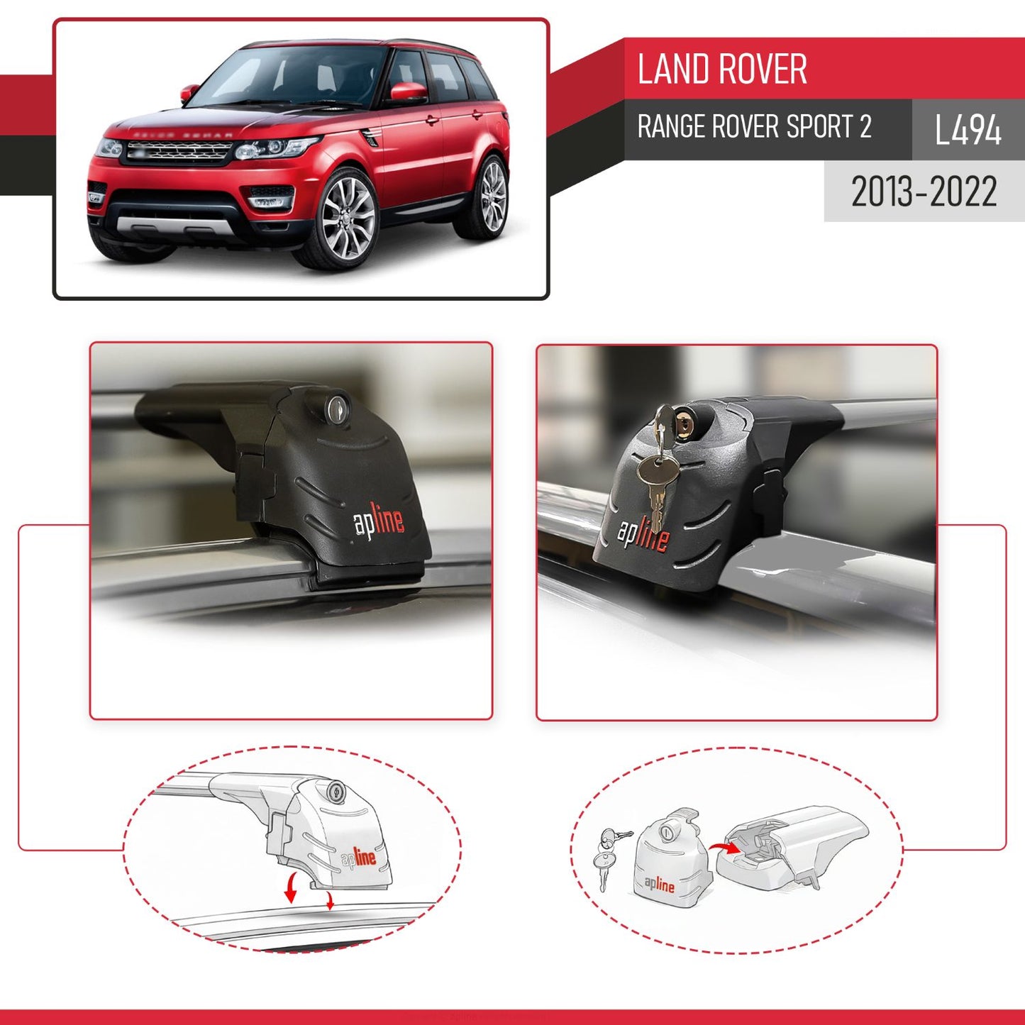 Compatible with Land Rover Range Rover Sport 2 (L494) 2013-2022 ACE-2 Model Car Roof Rack Cross Bar Gray Aluminium 2 Bars