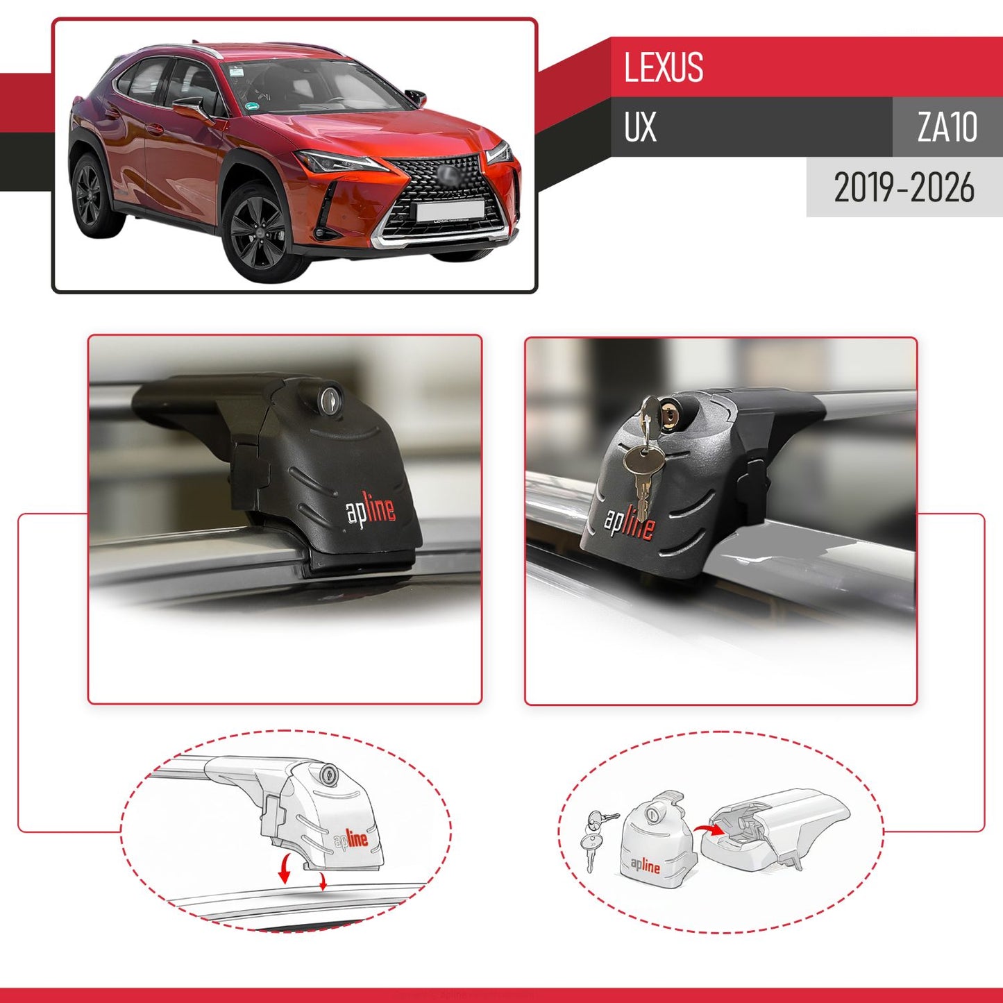 Compatible with Lexus UX (ZA10) 2019-2026 ACE-2 Model Car Roof Rack Cross Bar Gray Aluminium 2 Bars