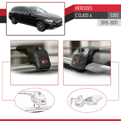 Compatible with Mercedes C Class 4 (S205) 2015-2021 ACE-2 Model Car Roof Rack Cross Bar Gray Aluminium 2 Bars