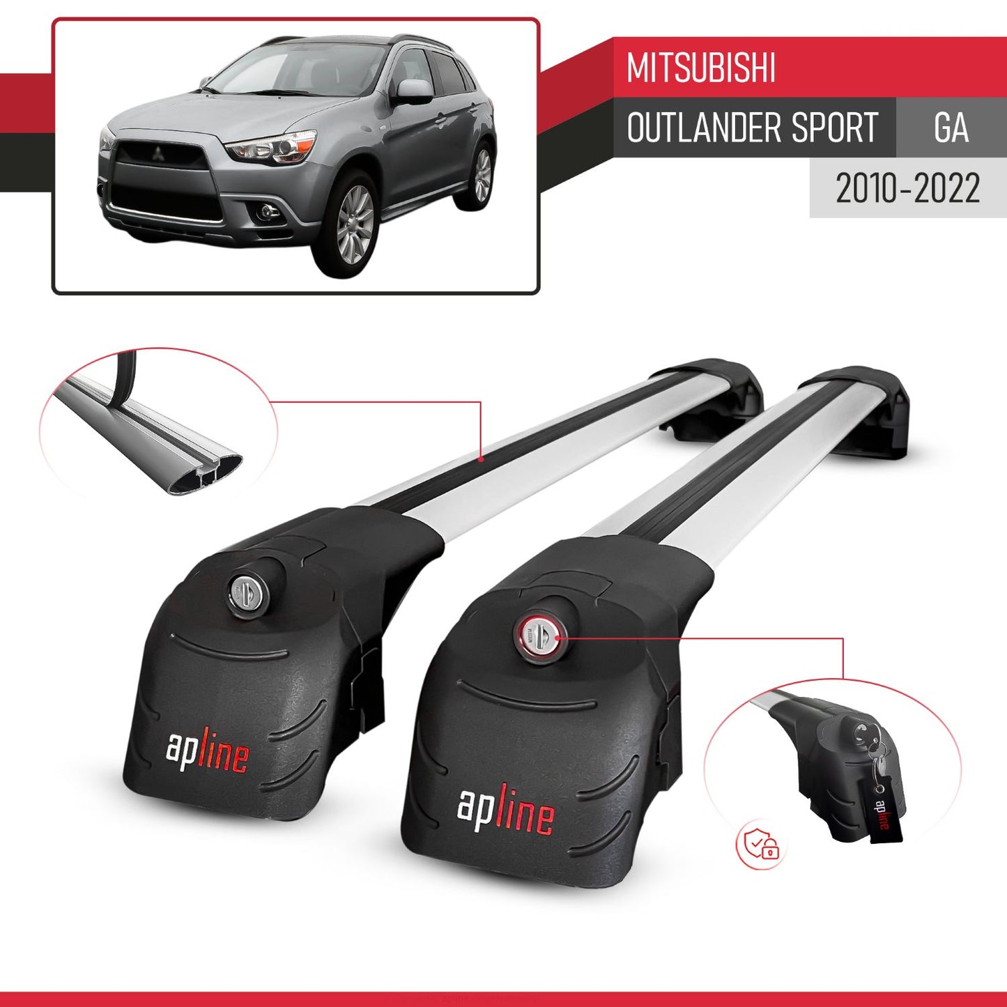 Compatible with Mitsubishi Outlander Sport (GA) 2010-2022 ACE-2 Model Car Roof Rack Cross Bar Gray Aluminium 2 Bars