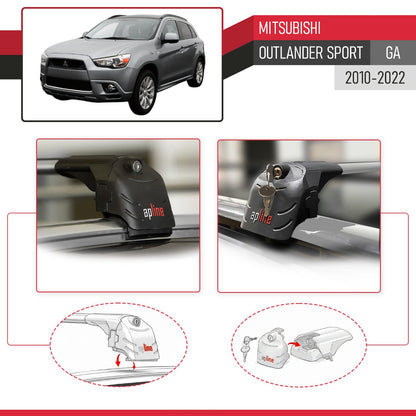 Compatible with Mitsubishi Outlander Sport (GA) 2010-2022 ACE-2 Model Car Roof Rack Cross Bar Gray Aluminium 2 Bars