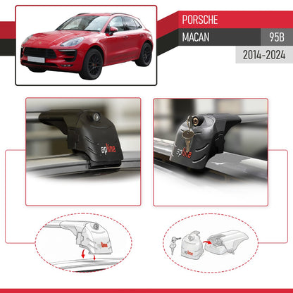 Compatible with Porsche Macan (95B) 2014-2024 ACE-2 Model Car Roof Rack Cross Bar Gray Aluminium 2 Bars