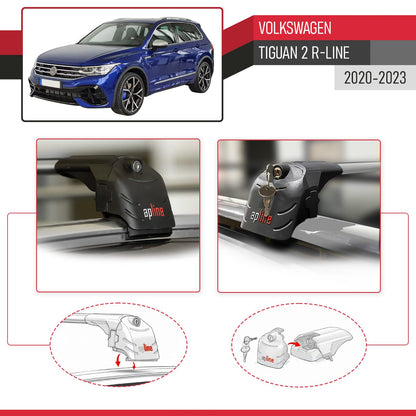 Compatible with Volkswagen Tiguan 2 R-Line Post-Facelift 2020-2023 ACE-2 Model Car Roof Rack Cross Bar Gray Aluminium 2 Bars