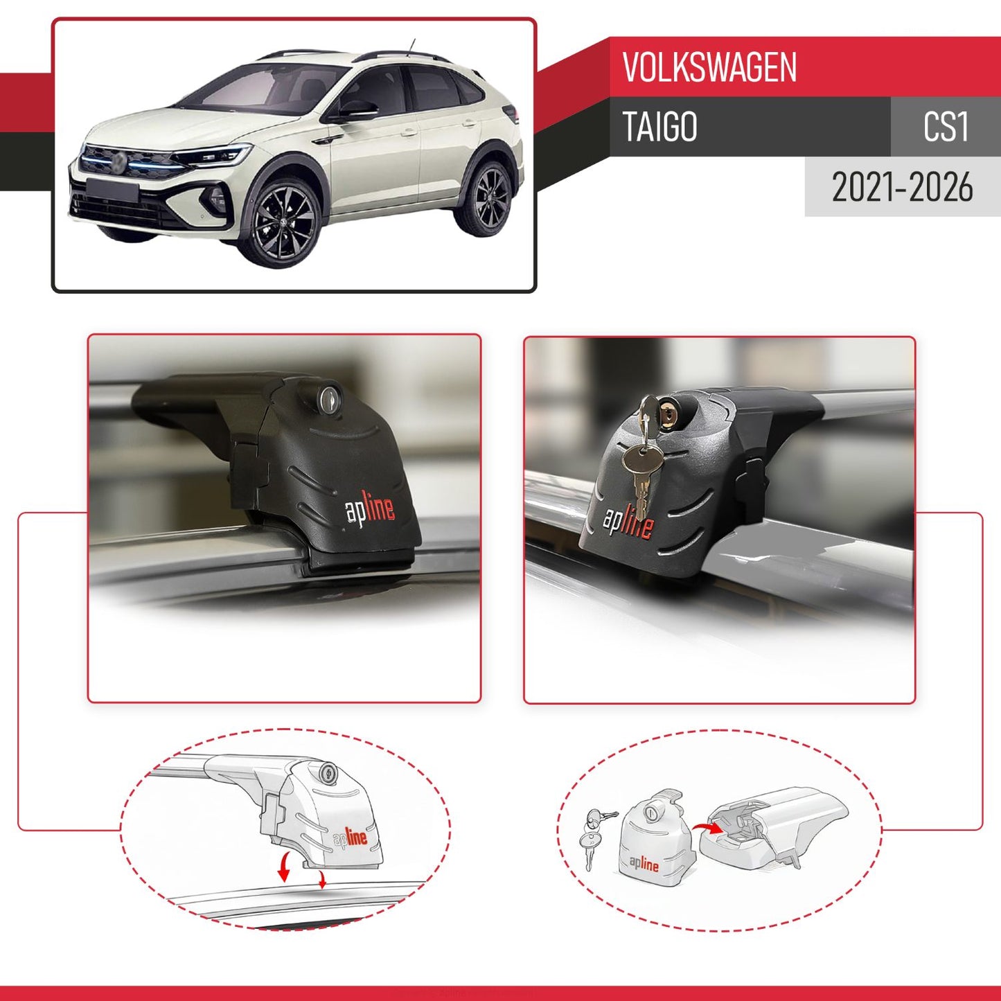 Compatible with Volkswagen Taigo (CS1) 2021-2026 ACE-2 Model Car Roof Rack Cross Bar Gray Aluminium 2 Bars