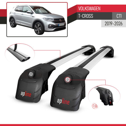 Compatible with Volkswagen T-Cross (C11) 2019-2026 ACE-2 Model Car Roof Rack Cross Bar Gray Aluminium 2 Bars