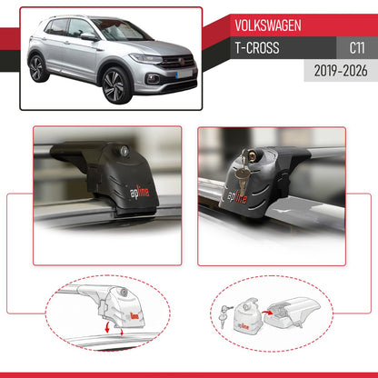 Compatible with Volkswagen T-Cross (C11) 2019-2026 ACE-2 Model Car Roof Rack Cross Bar Gray Aluminium 2 Bars