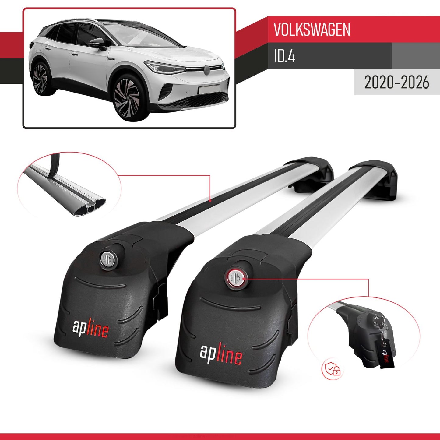 Compatible with Volkswagen ID.4 2020-2026 ACE-2 Model Car Roof Rack Cross Bar Gray Aluminium 2 Bars