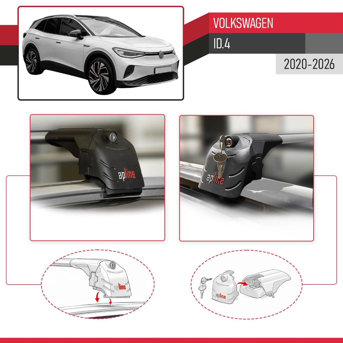 Compatible with Volkswagen ID.4 2020-2026 ACE-2 Model Car Roof Rack Cross Bar Gray Aluminium 2 Bars