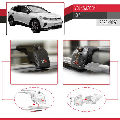 Compatible with Volkswagen ID.4 2020-2026 ACE-2 Model Car Roof Rack Cross Bar Gray Aluminium 2 Bars