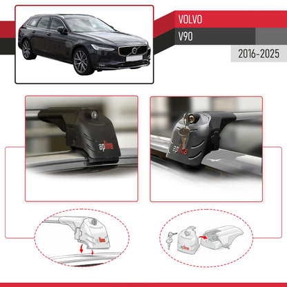 Compatible with Volvo V90 2016-2025 ACE-2 Model Car Roof Rack Cross Bar Gray Aluminium 2 Bars