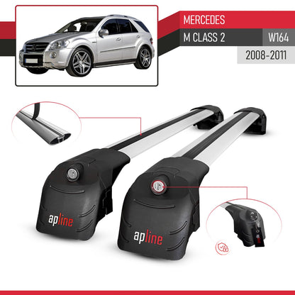 Compatible with Mercedes M Class 2 (W164) Post-Facelift 2008-2011 ACE-2 Model Car Roof Rack Cross Bar Gray Aluminium 2 Bars