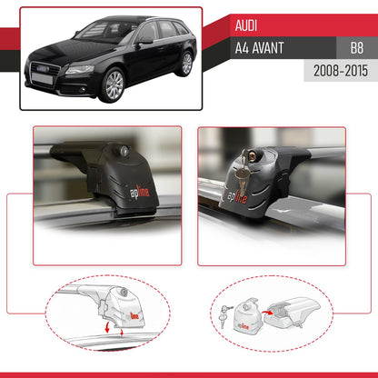 Compatible with Audi A4 (B8) Avant 2008-2015 ACE-2 Model Car Roof Rack Cross Bar Gray Aluminium 2 Bars