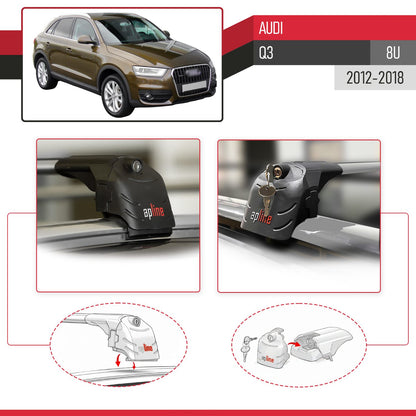 Compatible with Audi Q3 (8U) 2012-2018 ACE-2 Model Car Roof Rack Cross Bar Gray Aluminium 2 Bars