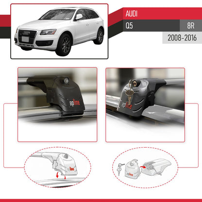 Compatible with Audi Q5 (8R) 2008-2016 ACE-2 Model Car Roof Rack Cross Bar Gray Aluminium 2 Bars