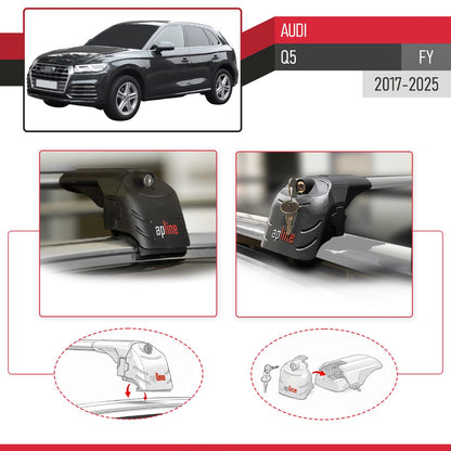 Compatible with Audi Q5 (FY) 2017-2024 ACE-2 Car Roof Rack Cross Bar Grey Aluminium 2 Bars