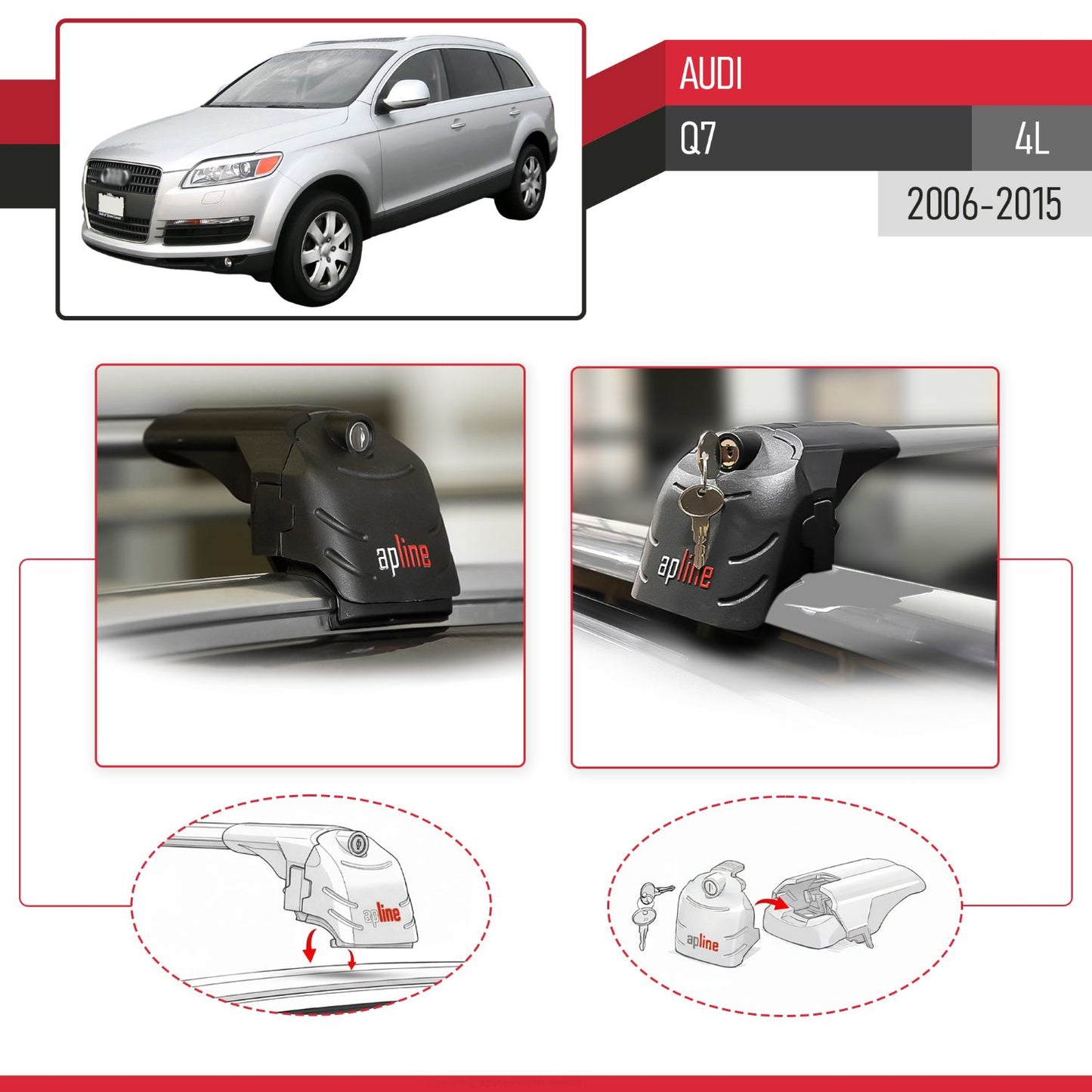 Compatible with Audi Q7 (4L) 2006-2015 ACE-2 Model Car Roof Rack Cross Bar Gray Aluminium 2 Bars