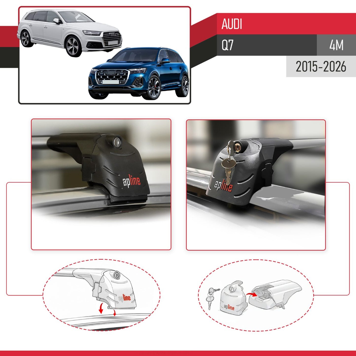 Compatible with Audi Q7 (4M) 2016-2025 ACE-2 Car Roof Rack Cross Bar Grey Aluminium 2 Bars