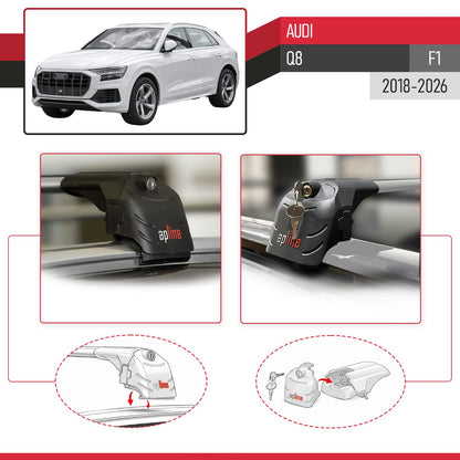 Compatible with Audi Q8 (F1) 2018-2026 ACE-2 Model Car Roof Rack Cross Bar Gray Aluminium 2 Bars