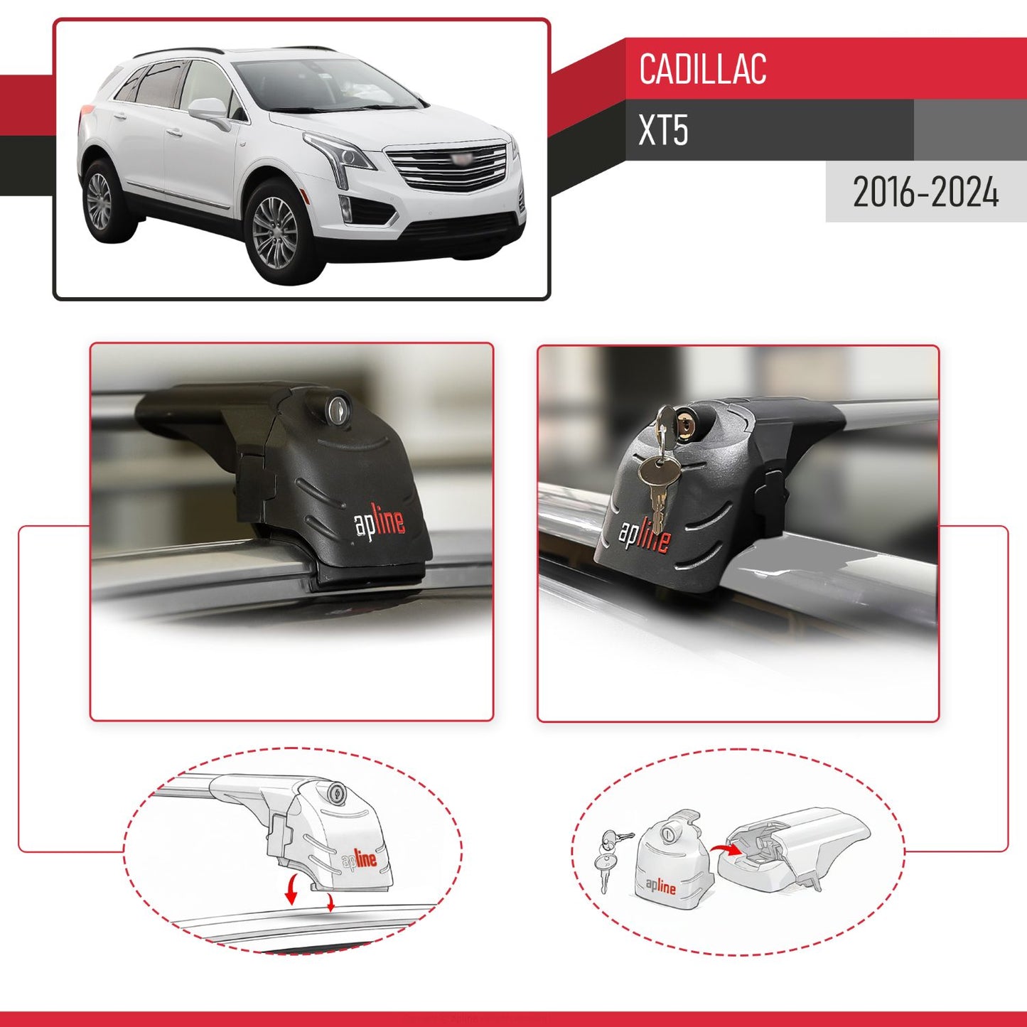 Compatible with Cadillac XT5 2016-2024 ACE-2 Model Car Roof Rack Cross Bar Gray Aluminium 2 Bars