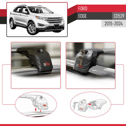 Compatible with Ford Edge (CD539) 2015-2024 ACE-2 Model Car Roof Rack Cross Bar Gray Aluminium 2 Bars