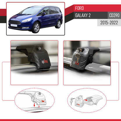 Compatible with Ford Galaxy 2 (CD390) 2015-2022 ACE-2 Car Roof Rack Cross Bar Grey Aluminium 2 Bars