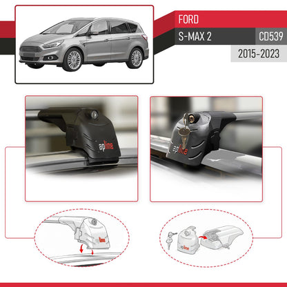Compatible with Ford S-Max 2 (CD539) 2015-2023 ACE-2 Car Roof Rack Cross Bar Grey Aluminium 2 Bars