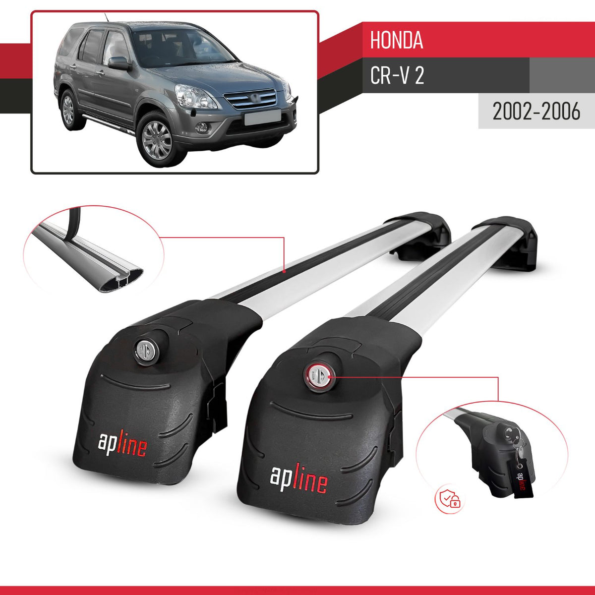 Compatible with Honda CR-V 2 2002-2006 ACE-2 Model Car Roof Rack Cross Bar Gray Aluminium 2 Bars