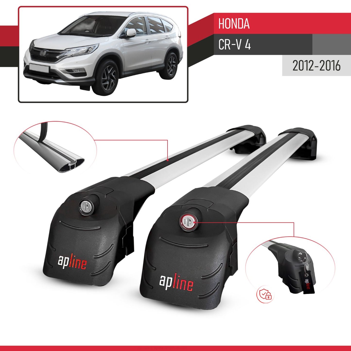 Compatible with Honda CR-V 4 2012-2016 ACE-2 Model Car Roof Rack Cross Bar Gray Aluminium 2 Bars