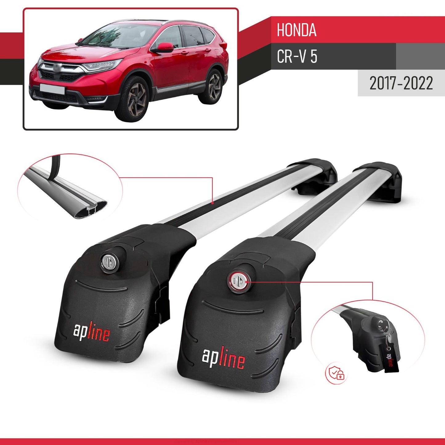 Compatible with Honda CR-V 5 2017-2022 ACE-2 Model Car Roof Rack Cross Bar Gray Aluminium 2 Bars