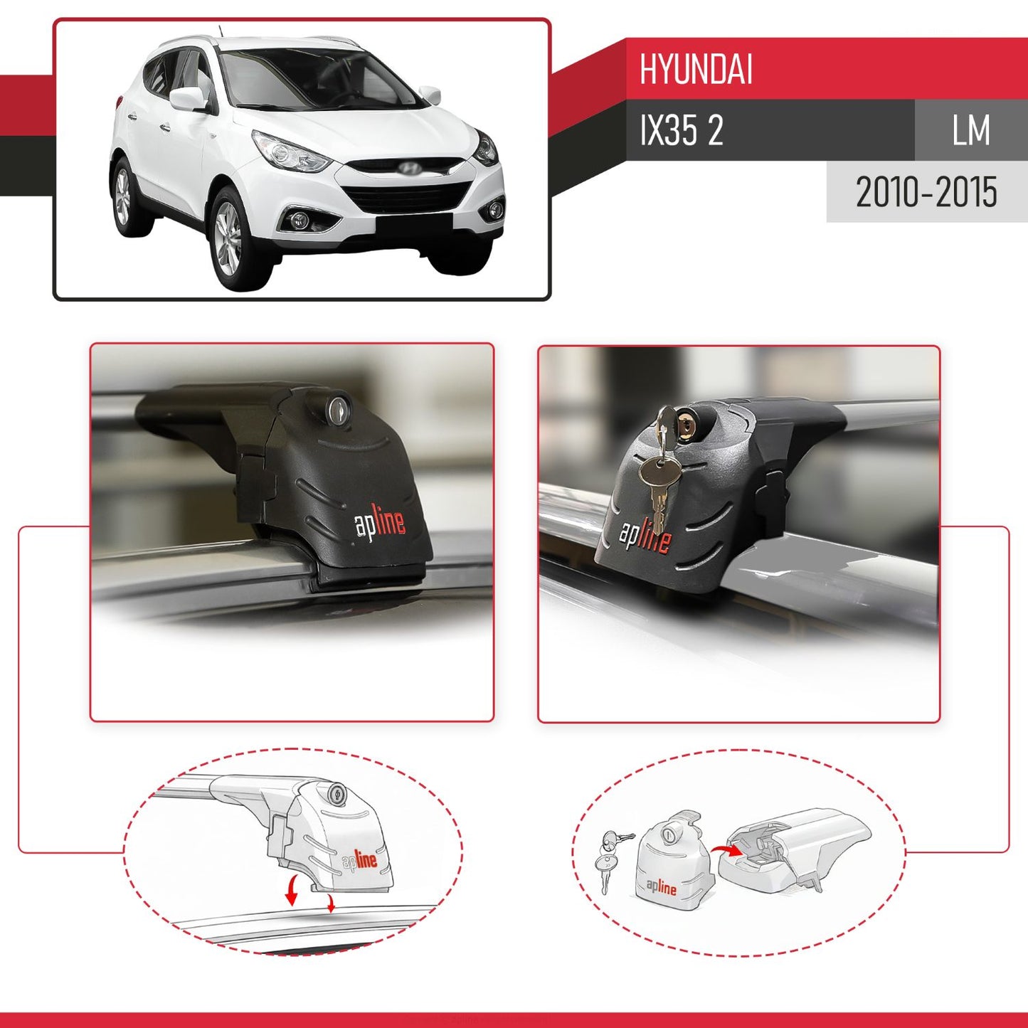 Compatible with Hyundai ix35 2 (LM) 2010-2015 ACE-2 Model Car Roof Rack Cross Bar Gray Aluminium 2 Bars