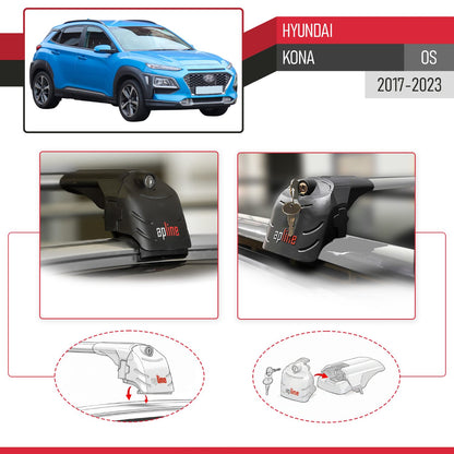 Compatible with Hyundai Kona (OS) 2017-2023 ACE-2 Model Car Roof Rack Cross Bar Gray Aluminium 2 Bars