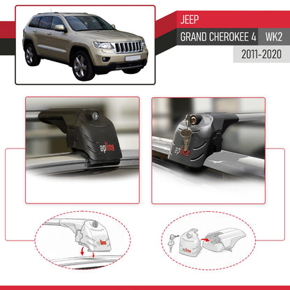 Compatible with Jeep Grand Cherokee 4 (WK2) 2011-2020 ACE-2 Model Car Roof Rack Cross Bar Gray Aluminium 2 Bars