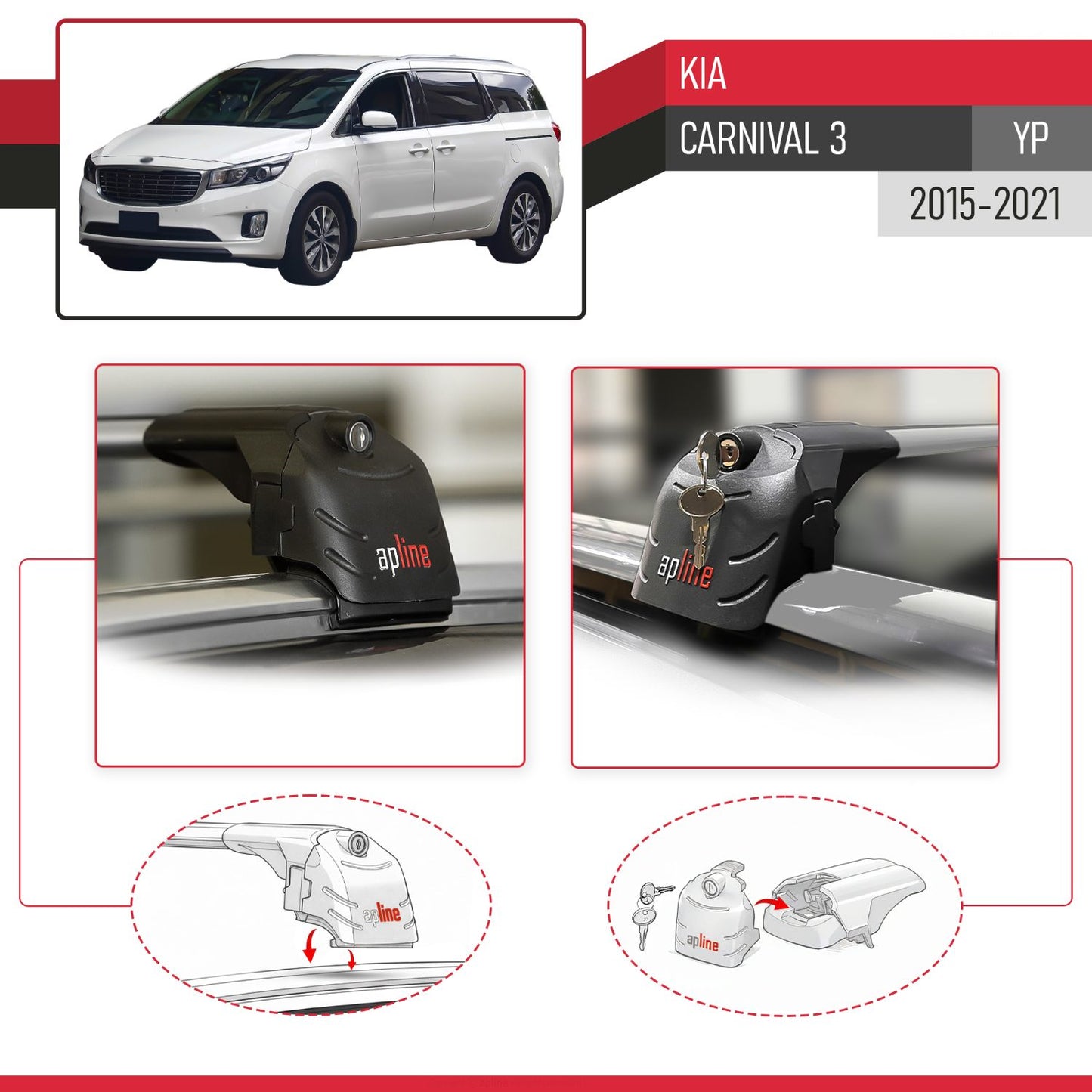 Compatible with Kia Carnival 3 (YP) 2015-2021 ACE-2 Model Car Roof Rack Cross Bar Gray Aluminium 2 Bars