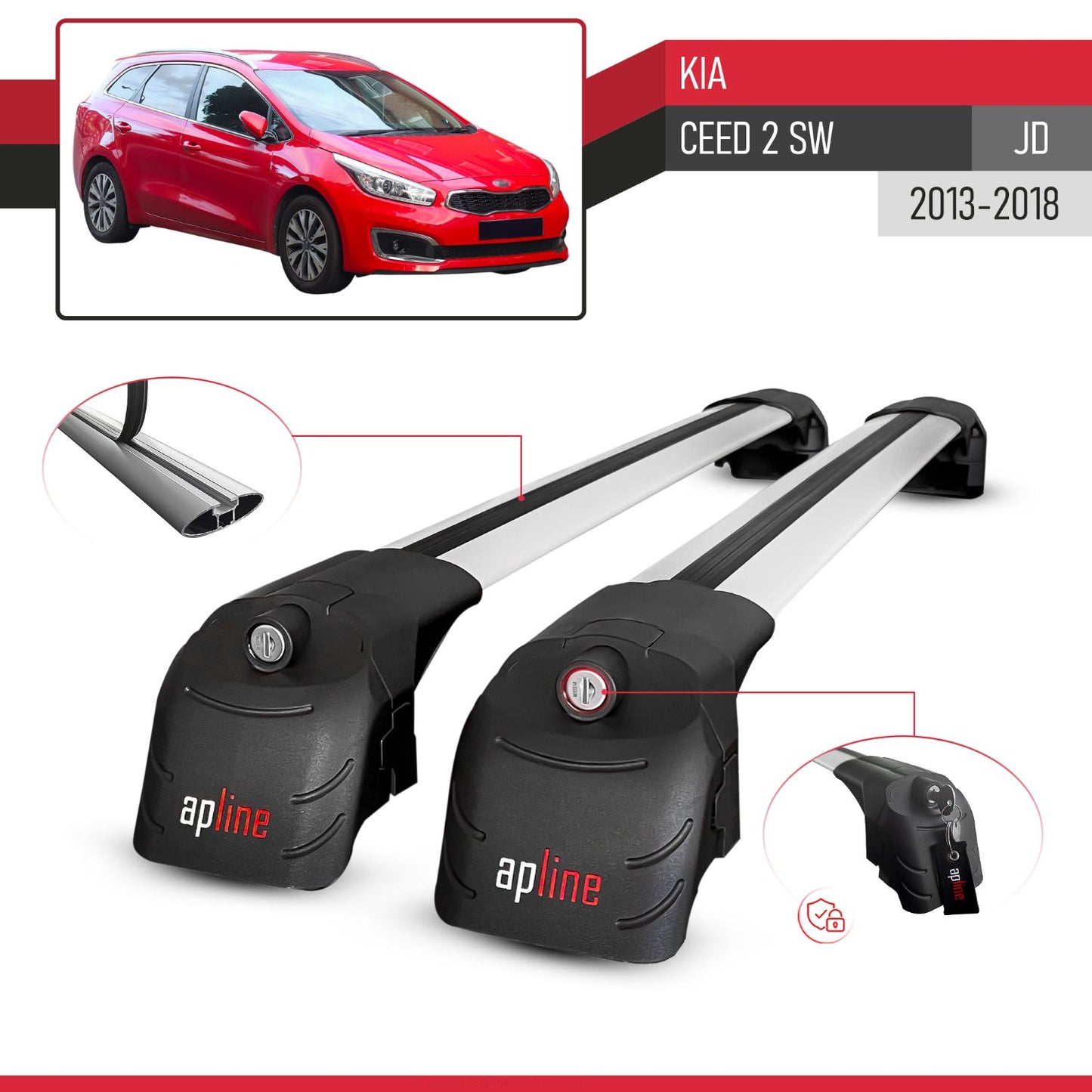 Compatible with Kia Ceed 2 (JD) SW 2013-2018 ACE-2 Model Car Roof Rack Cross Bar Gray Aluminium 2 Bars