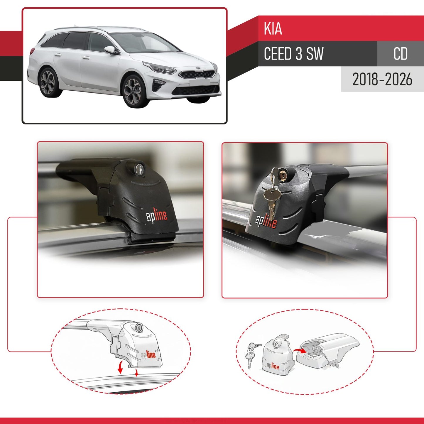 Compatible with Kia Ceed 3 (CD) SW 2018-2026 ACE-2 Model Car Roof Rack Cross Bar Gray Aluminium 2 Bars