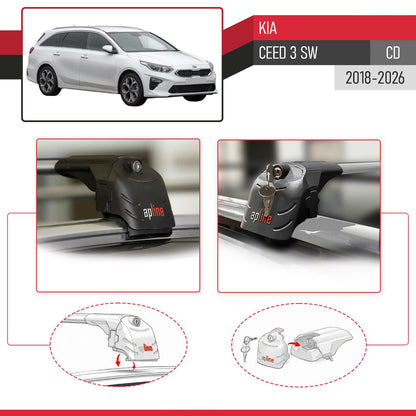 Compatible with Kia Ceed 3 (CD) SW 2018-2026 ACE-2 Model Car Roof Rack Cross Bar Gray Aluminium 2 Bars