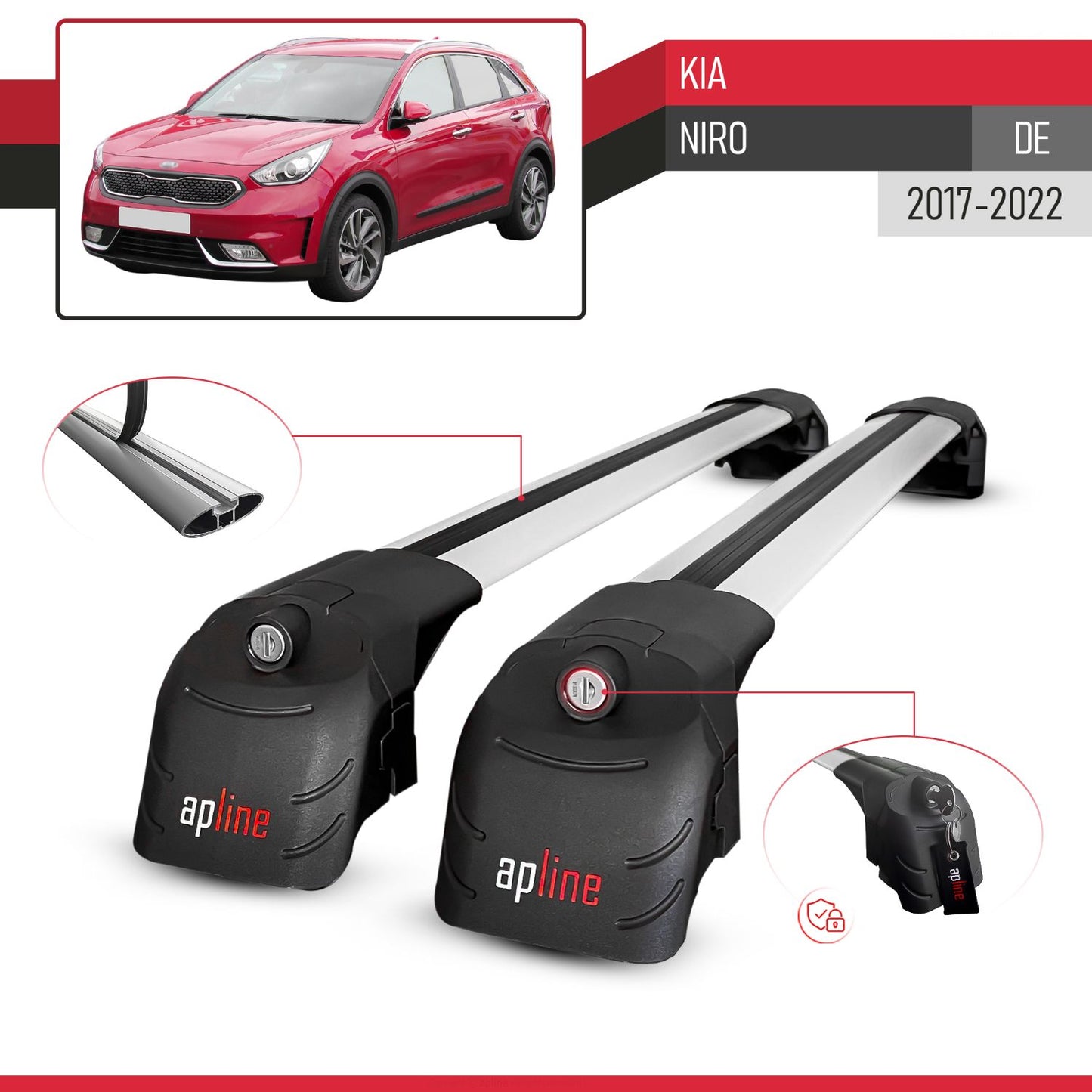 Compatible with Kia Niro (DE) 2017-2022 ACE-2 Model Car Roof Rack Cross Bar Gray Aluminium 2 Bars