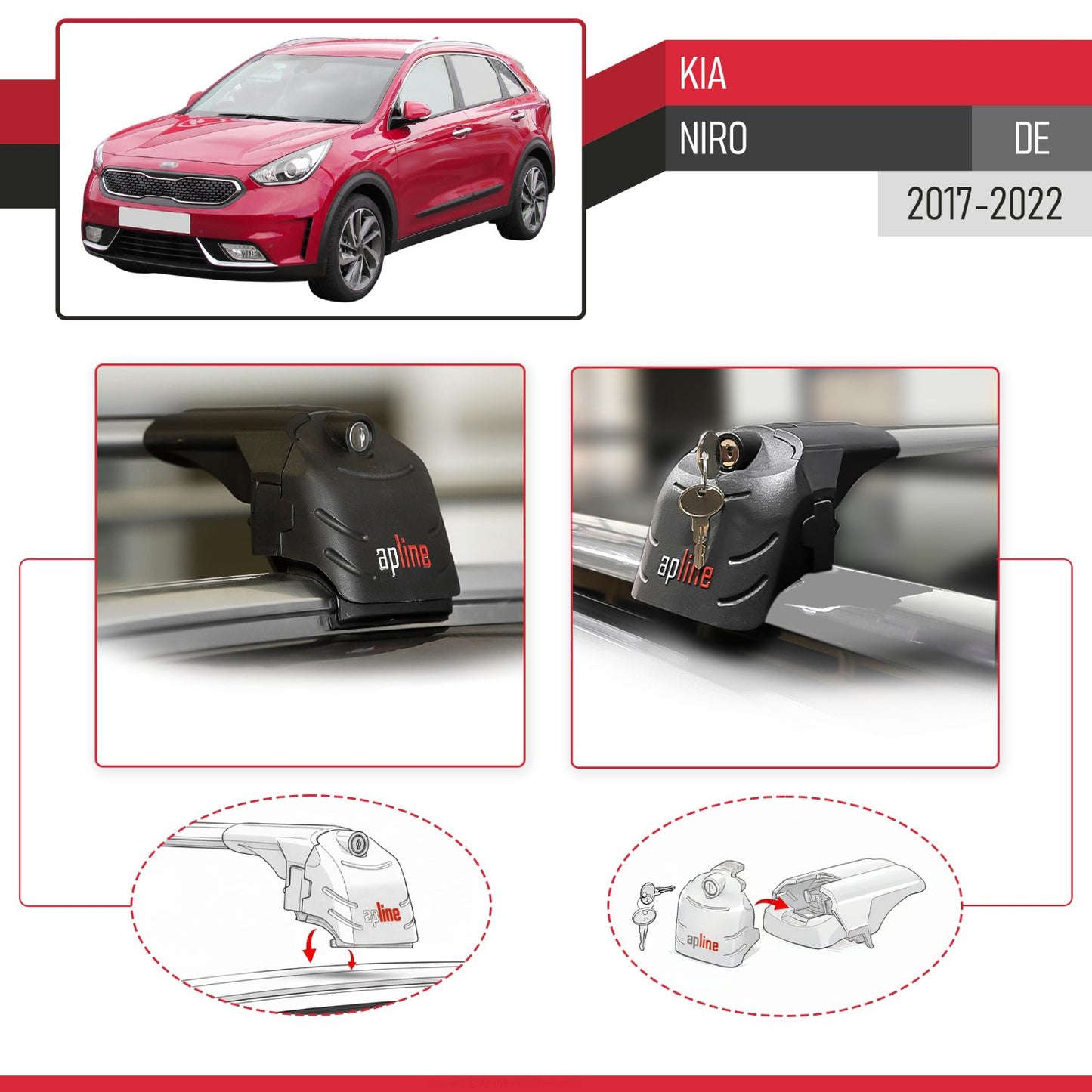 Compatible with Kia Niro (DE) 2017-2022 ACE-2 Model Car Roof Rack Cross Bar Gray Aluminium 2 Bars