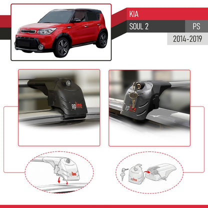 Compatible with Kia Soul 2 (PS) 2014-2019 ACE-2 Model Car Roof Rack Cross Bar Gray Aluminium 2 Bars