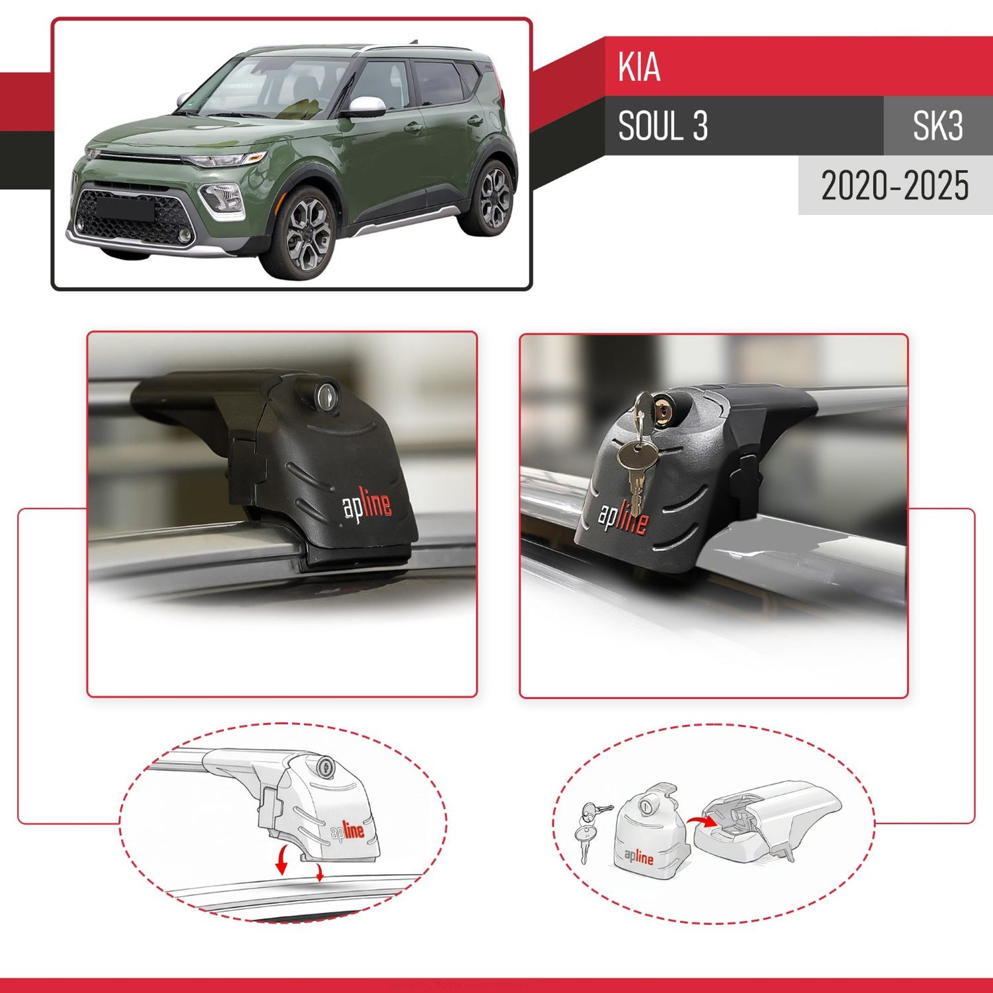 Compatible with Kia Soul 3 (SK3) 2020-2025 ACE-2 Model Car Roof Rack Cross Bar Gray Aluminium 2 Bars