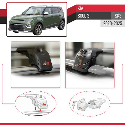 Compatible with Kia Soul 3 (SK3) 2020-2025 ACE-2 Model Car Roof Rack Cross Bar Gray Aluminium 2 Bars