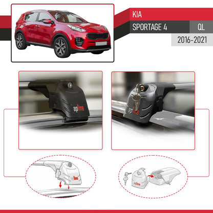 Compatible with Kia Sportage 4 (QL) 2016-2021 ACE-2 Model Car Roof Rack Cross Bar Gray Aluminium 2 Bars