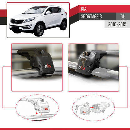 Compatible with Kia Sportage 3 (SL) 2010-2015 ACE-2 Model Car Roof Rack Cross Bar Gray Aluminium 2 Bars