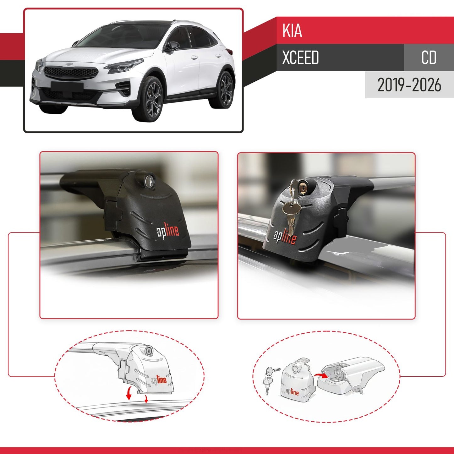 Compatible with Kia XCeed (CD) 2019-2026 ACE-2 Model Car Roof Rack Cross Bar Gray Aluminium 2 Bars