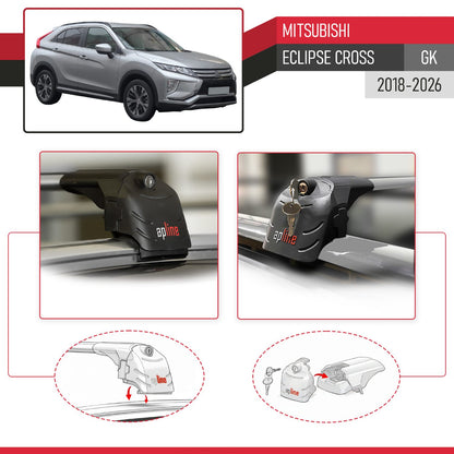 Compatible with Mitsubishi Eclipse Cross (GK) 2018-2026 ACE-2 Model Car Roof Rack Cross Bar Gray Aluminium 2 Bars