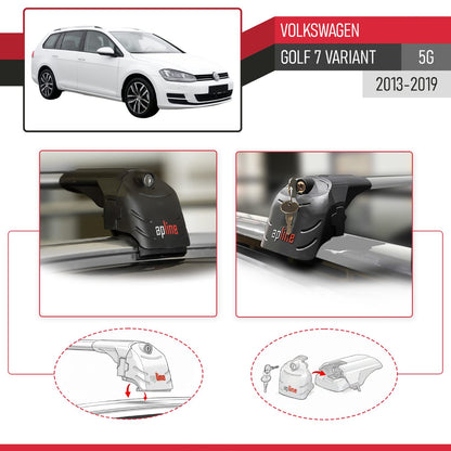 Compatible with Volkswagen Golf 7 (5G) Variant 2013-2019 ACE-2 Model Car Roof Rack Cross Bar Gray Aluminium 2 Bars