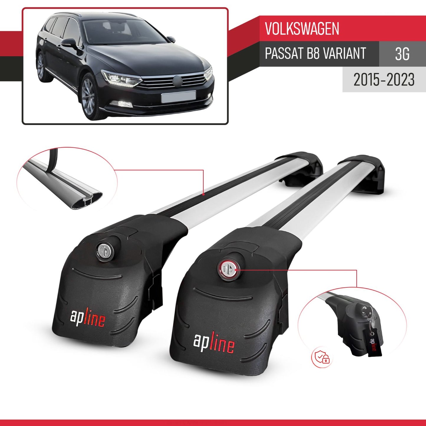 Compatible with Volkswagen Passat B8 (3G) Variant 2015-2023 ACE-2 Model Car Roof Rack Cross Bar Gray Aluminium 2 Bars